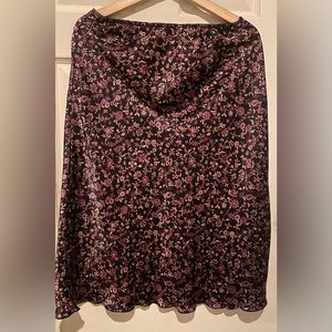 Purple and Black Floral Midi Skirt